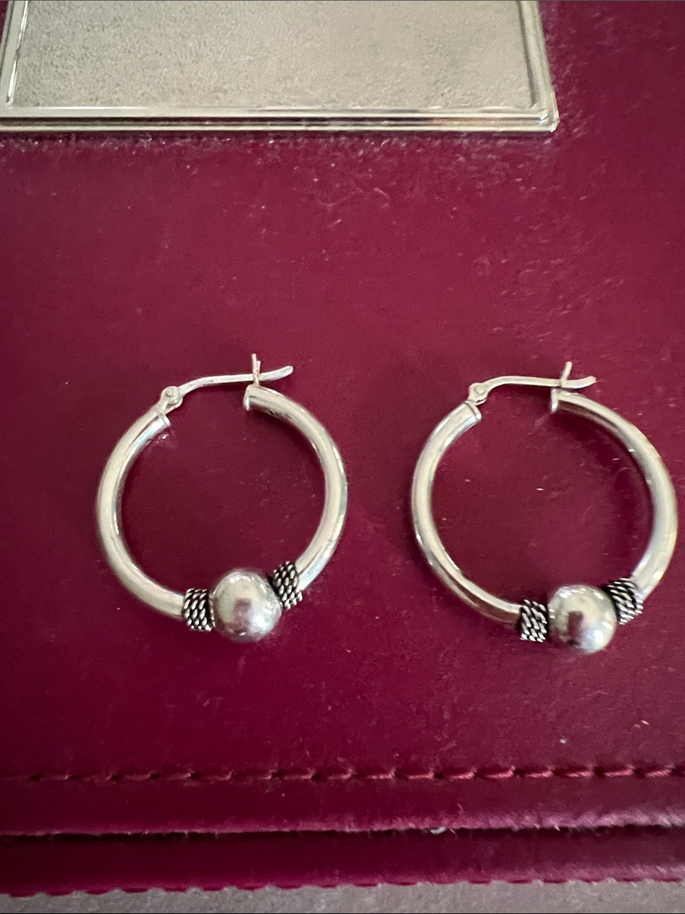 Silver Hoop Earrings with Bead Accent - Women’s Jewelry 925